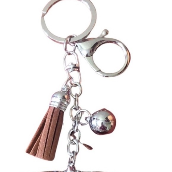 Rhinestone Puffy Tan Dog Keychain Purse Charm NWT - Picture 3 of 3